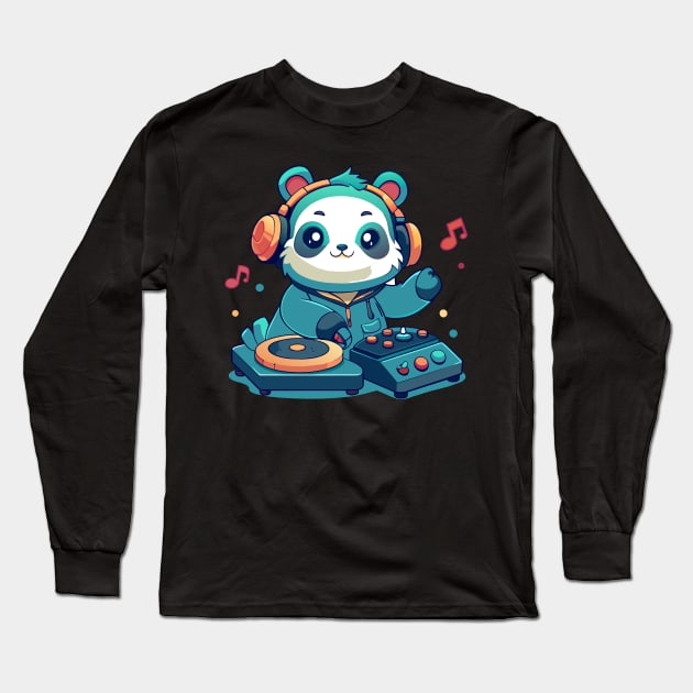 cute panda playing dj music Long Sleeve T-Shirt by Shapwac12